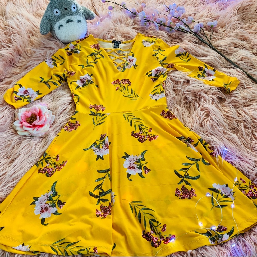 Yellow Rue 21 Floral Dress
